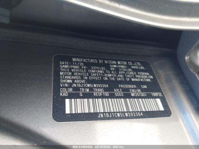 JN1BJ1CW5LW393364 Nissan Rogue Sport S Awd Xtronic Cvt