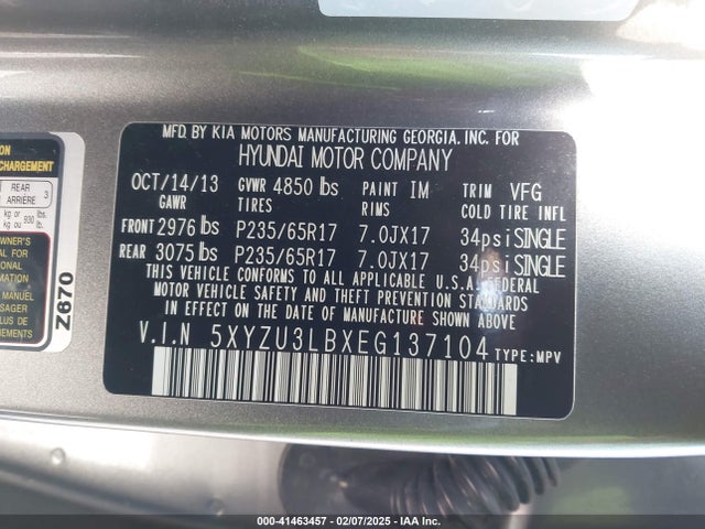 5XYZU3LBXEG137104 Hyundai Santa Fe Sport 2.4l