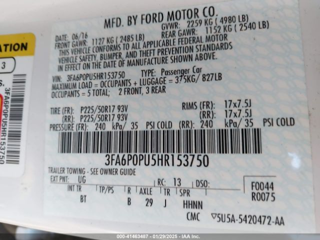 3FA6P0PU5HR153750 Ford Fusion Energi Se Luxury