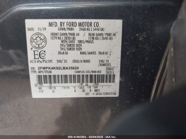 2FMPK4K92LBA35620 Ford Edge Titanium
