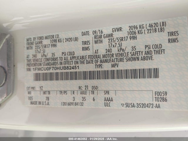 Ford ESCAPE S 2017 1FMCU0F70HUB82451 Image 9
