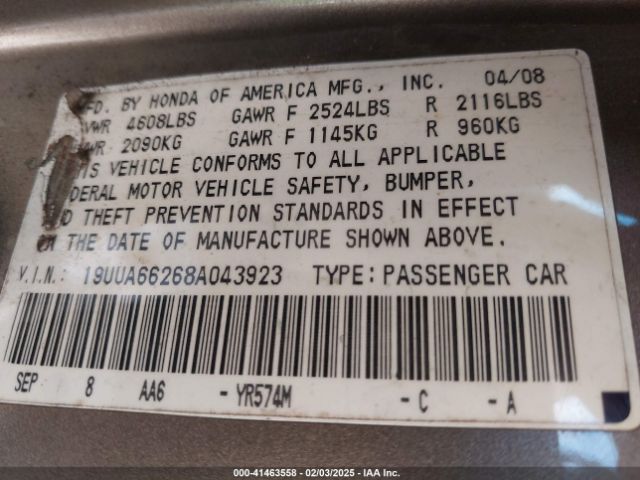 2008 ACURA TL 19UUA66268A043923 Photo 8