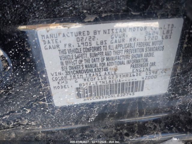 3N1CN8DV0NL832745 Nissan Versa 1.6 S Xtronic Cvt