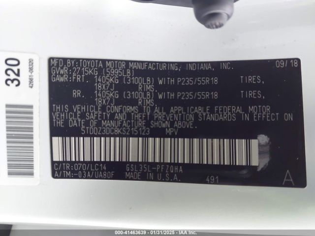 5TDDZ3DC8KS215123 Toyota Sienna Xle Premium 7 Passenger