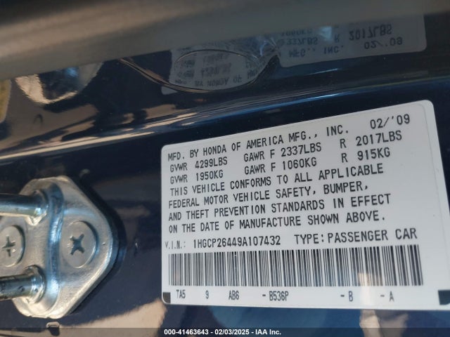 Продаж на аукціоні авто 2009 Honda Accord 2.4 Lx-p, vin: 1HGCP26449A107432, номер лоту: 41463643