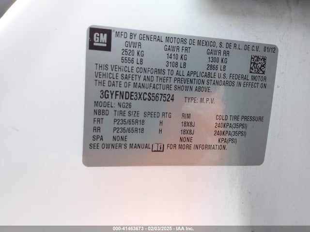 2012 CADILLAC SRX 3GYFNDE3XCS567524 Photo 8