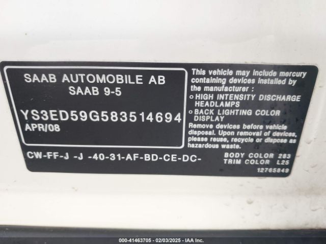 2008 SAAB 9-5 YS3ED59G583514694 Photo 8
