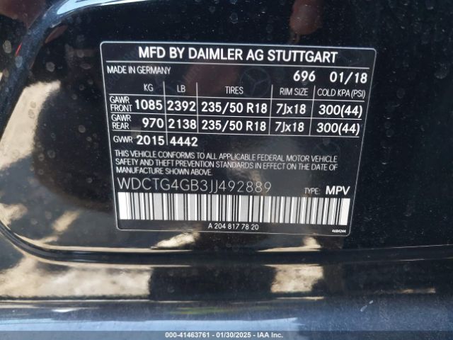 WDCTG4GB3JJ492889 Mercedes-Benz Gla 250 4matic