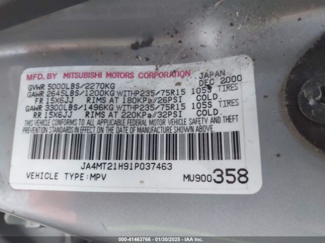 2001 MITSUBISHI MONTERO SPORT JA4MT21H91P037463 Photo 8