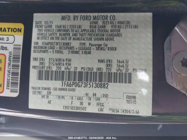 1FA6P0G73F5130882 Ford FUSION S