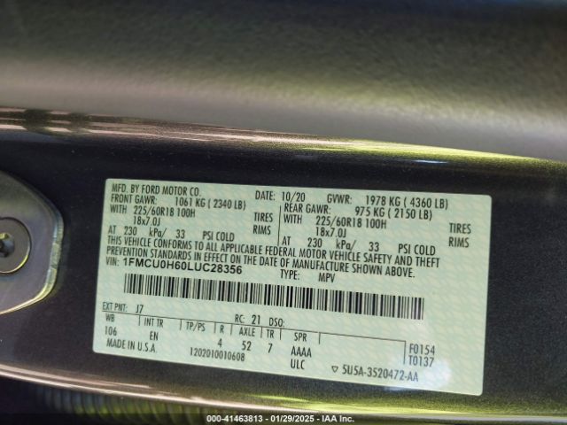 2020 FORD ESCAPE 1FMCU0H60LUC28356 Photo 8