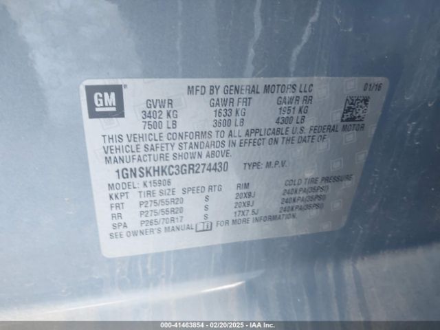 1GNSKHKC3GR274430 Chevrolet Suburban Lt