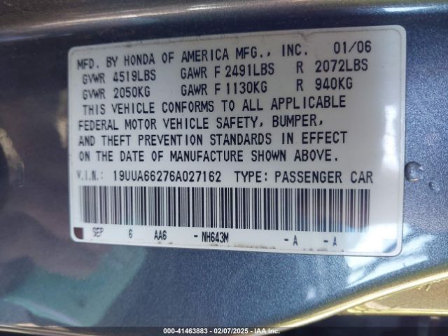2006 ACURA TL 19UUA66276A027162 Photo 8