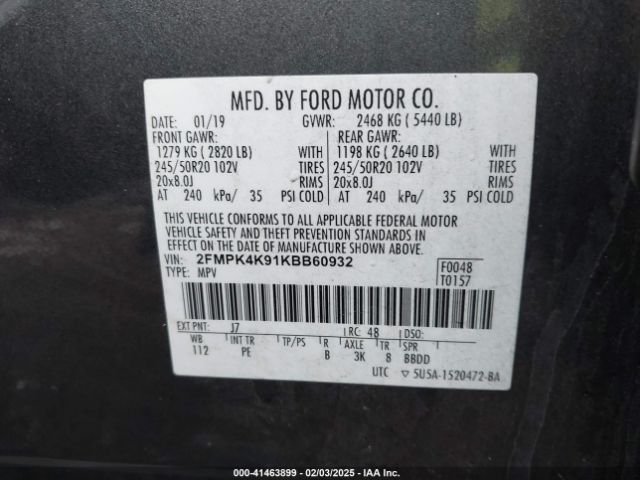 2FMPK4K91KBB60932 Ford Edge Titanium