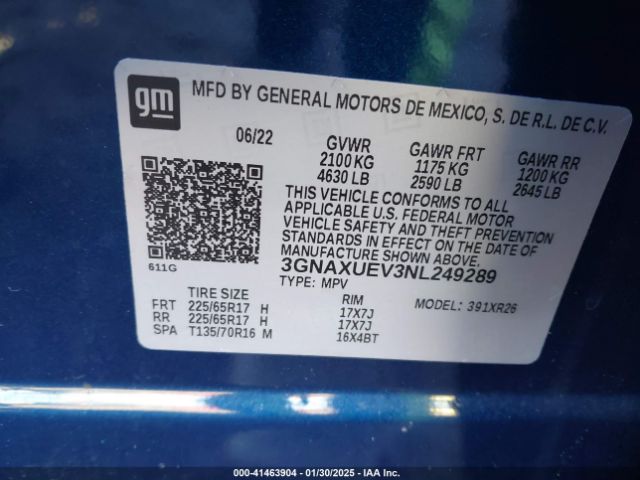 3GNAXUEV3NL249289 Chevrolet Equinox Awd Lt