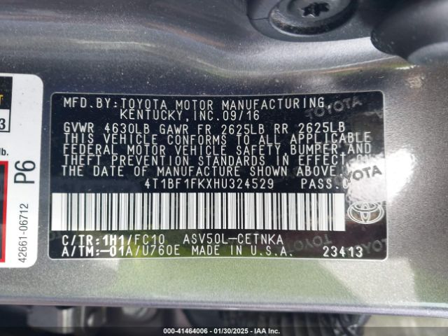 4T1BF1FKXHU324529 Toyota CAMRY LE