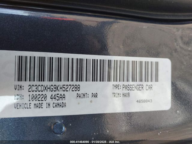 2C3CDXHG9KH527288 Dodge Charger Gt Rwd
