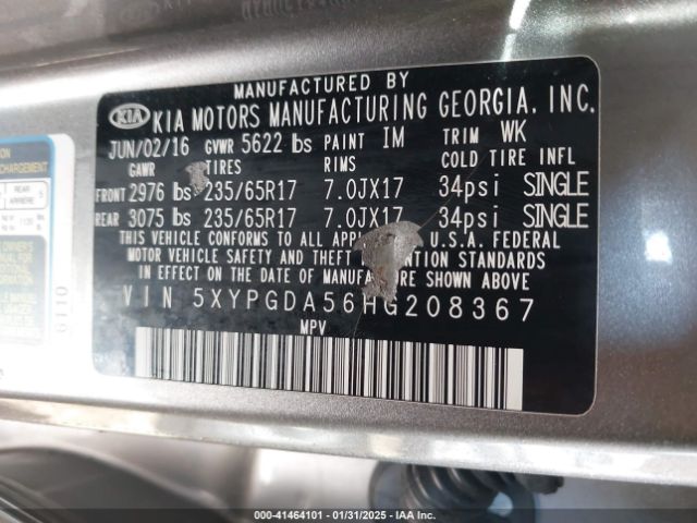 5XYPGDA56HG208367 KIA Sorento 3.3l Lx