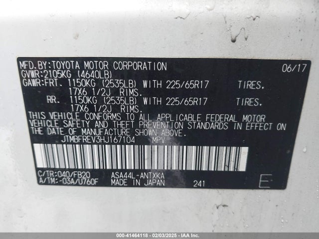 JTMBFREV3HJ167104 Toyota RAV4 LE