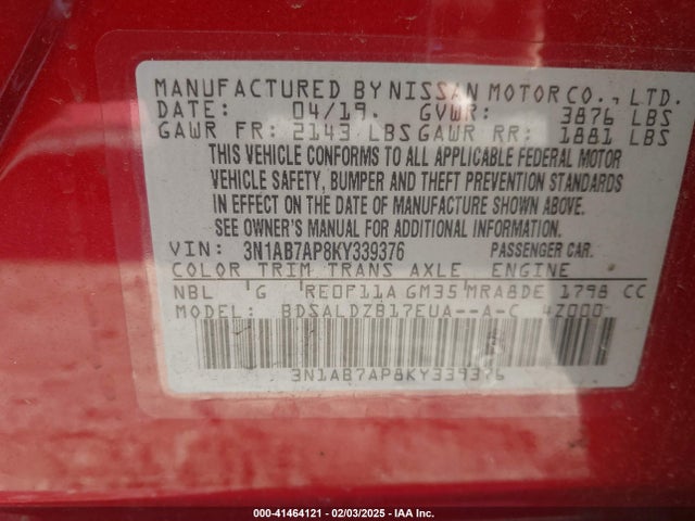 Nissan SENTRA SV 2019 3N1AB7AP8KY339376 Image 9