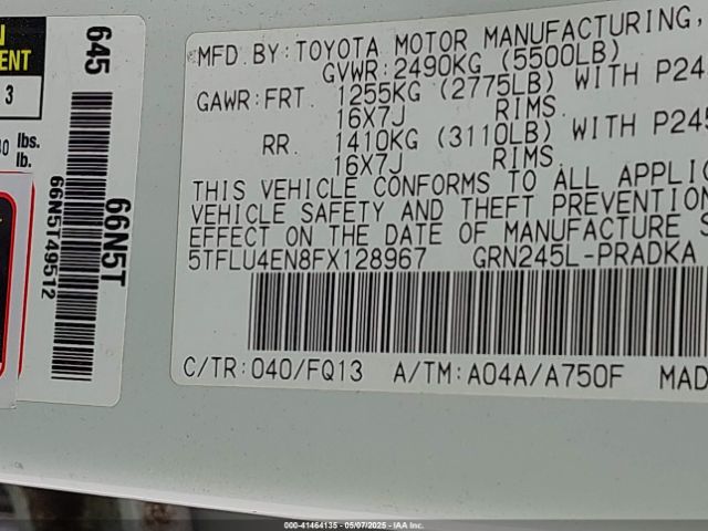 5TFLU4EN8FX128967 Toyota Tacoma Base V6
