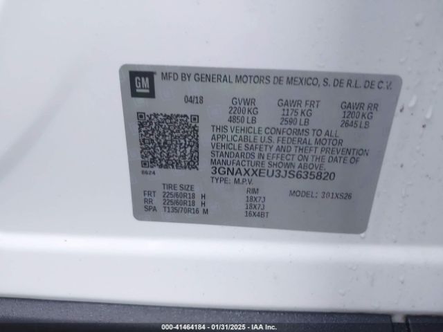 3GNAXXEU3JS635820 Chevrolet Equinox Premier