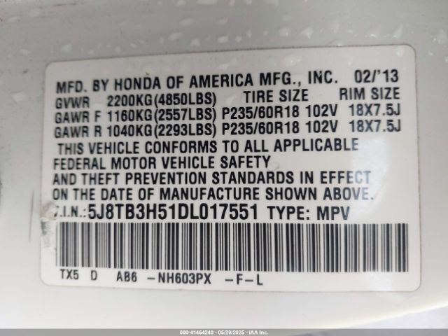 2013 ACURA RDX 5J8TB3H51DL017551 Photo 8