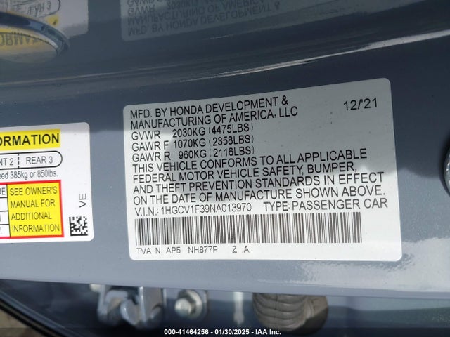 1HGCV1F39NA013970 Honda l15be