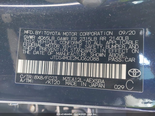 JTDS4MCE2MJ062088 Toyota COROLLA SE