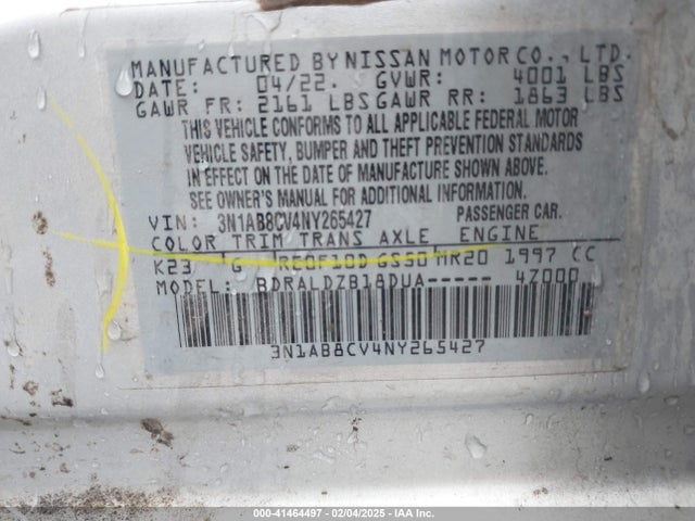 3N1AB8CV4NY265427 Nissan Sentra Sv Xtronic Cvt