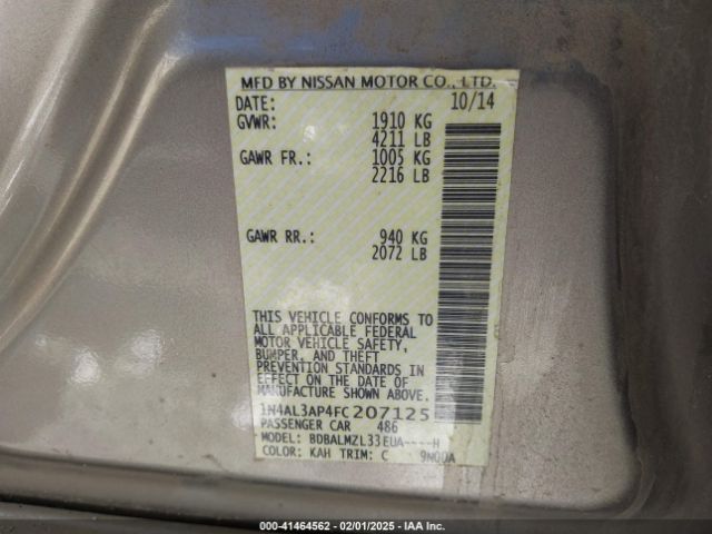 1N4AL3AP4FC207125 Nissan Altima 2.5 Sv