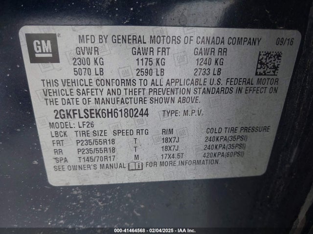 2GKFLSEK6H6180244 GMC lea - sidi: spark ignited direct injection, e85 max, alum