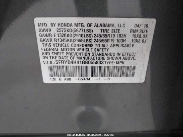 5FRYD4H41GB055833 Acura Mdx Technology   Acurawatch Plus Packages/technology Package