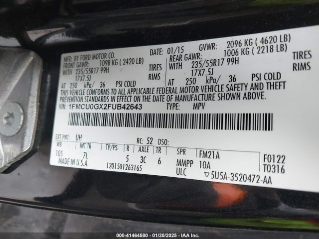 Aukcja sprzedaży 2015 Ford Escape Se, vin: 1FMCU0GX2FUB42643, numer aukcji: 41464580