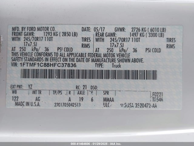 Ford F-150 Xl 2017 1FTMF1C88HFC37836 Image 9