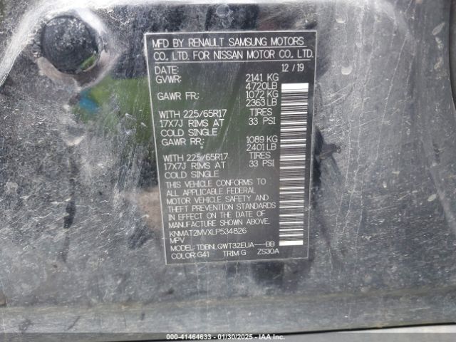 KNMAT2MVXLP534826 Nissan Rogue Sv Intelligent Awd