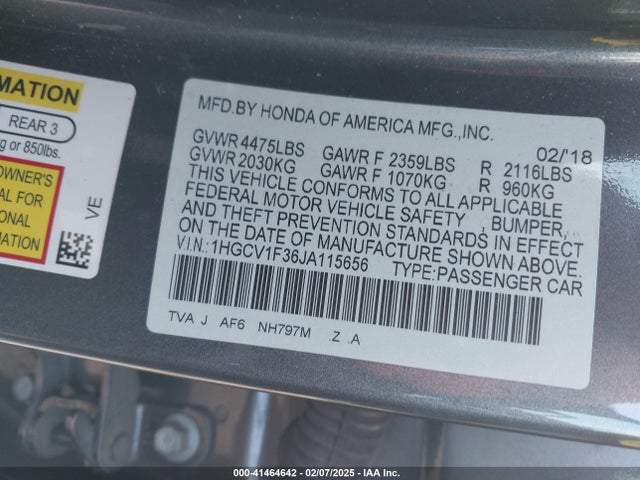 1HGCV1F36JA115656 Honda Accord Sport