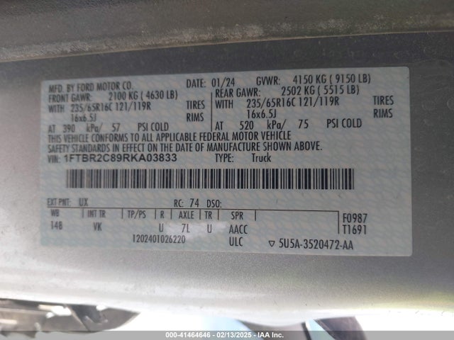 1FTBR2C89RKA03833 Ford 3.5l v6 cyclone