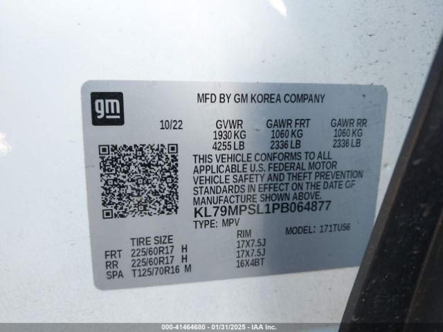 KL79MPSL1PB064877 Chevrolet Trailblazer Fwd Lt
