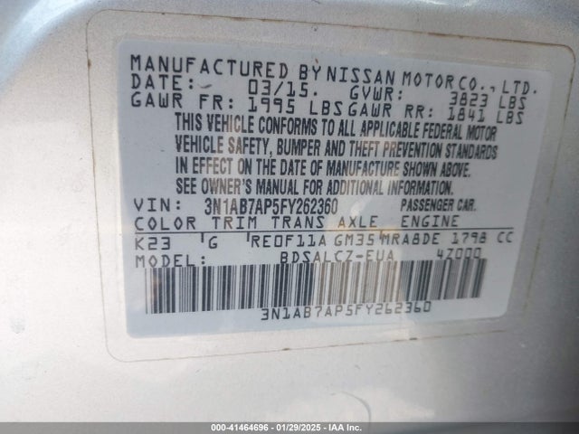 Nissan SENTRA S 2015 3N1AB7AP5FY262360 Image 9