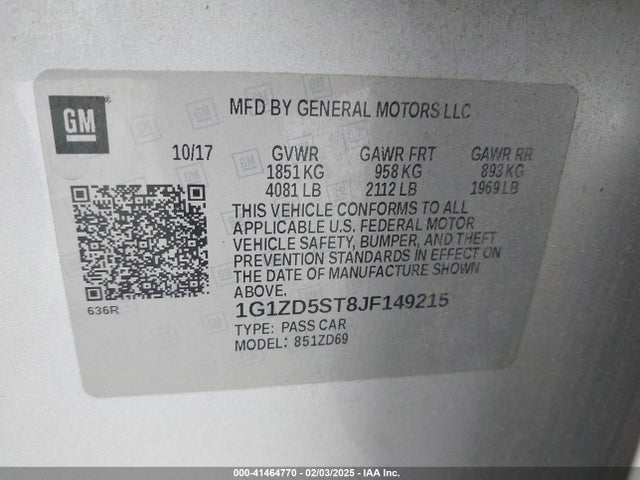 1G1ZD5ST8JF149215 Chevrolet MALIBU LT