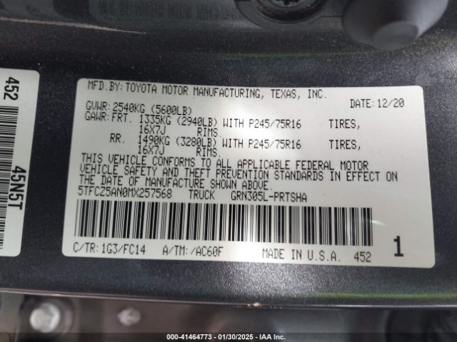 5TFCZ5AN0MX257568 Toyota Tacoma Sr5 V6