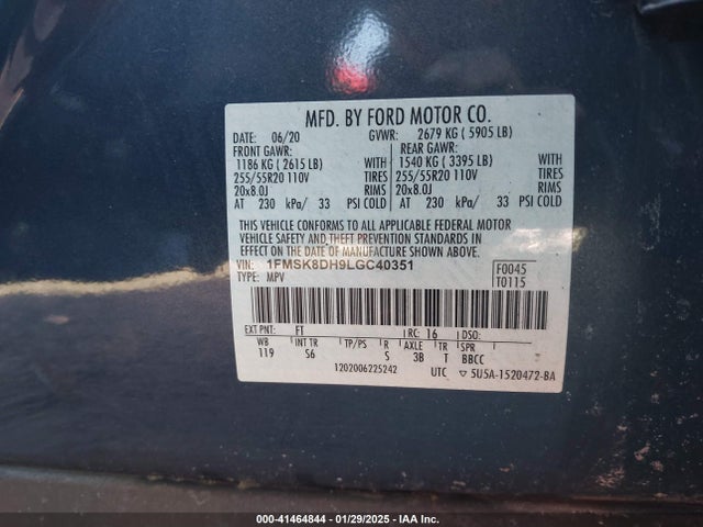 1FMSK8DH9LGC40351 Ford EXPLORER XLT