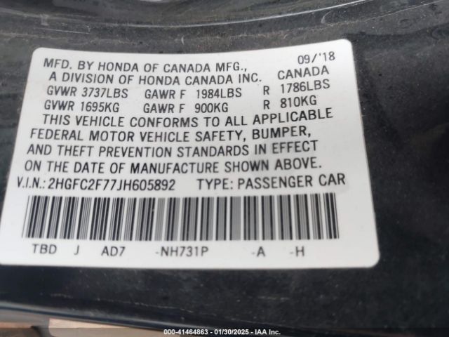 2HGFC2F77JH605892 Honda CIVIC EX