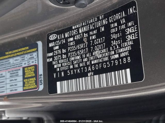 5XYKT3A60FG579188 KIA SORENTO LX