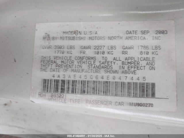 2004 MITSUBISHI ECLIPSE SPYDER 4A3AE45G64E047445 Photo 8