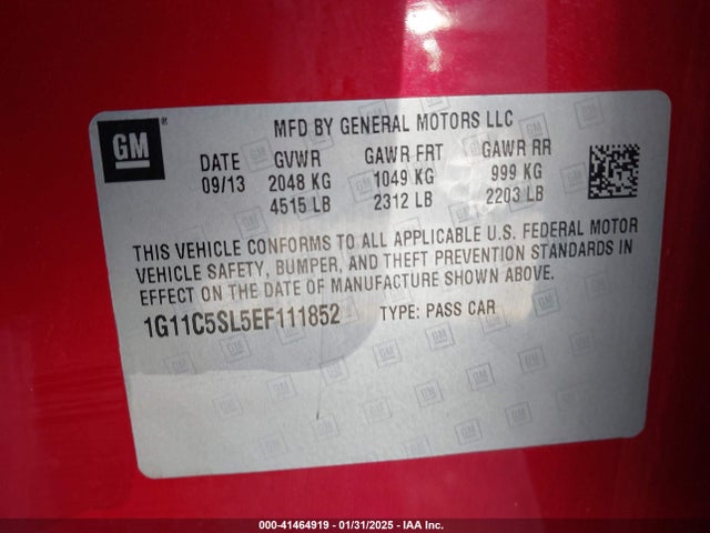 Chevrolet MALIBU 1LT 2014 1G11C5SL5EF111852 Image 9