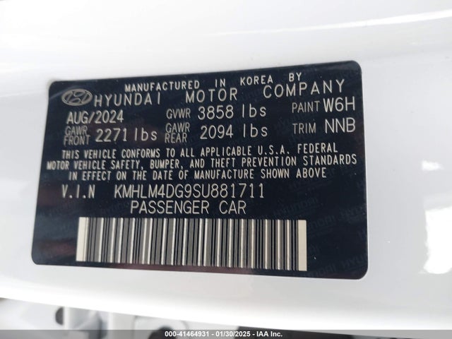 KMHLM4DG9SU881711 Hyundai Elantra Sel Sport