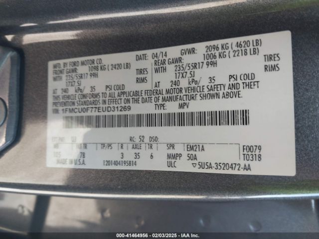1FMCU0F77EUD31269 Ford ESCAPE S
