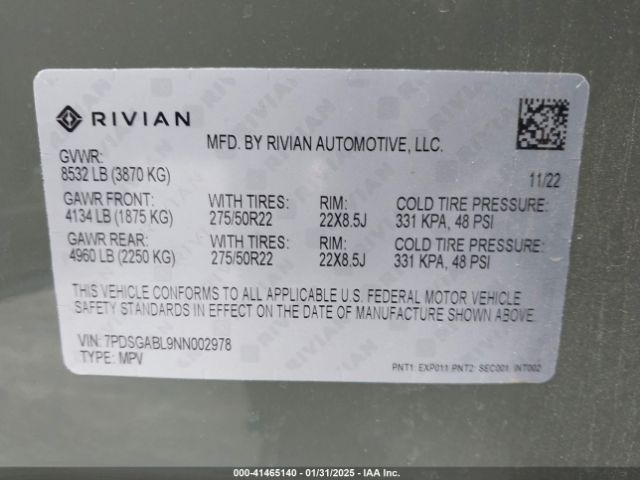 2022 RIVIAN R1S 7PDSGABL9NN002978 Photo 8